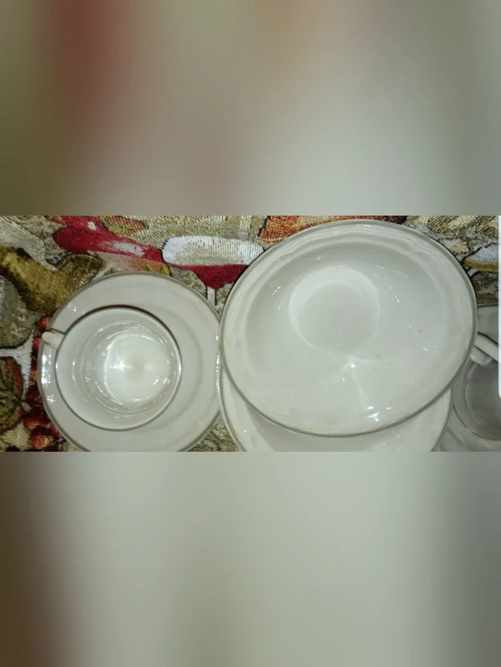 Vintage 1980's NewCor Stoneware Japan 5 Teacup & Saucer Set Plus 4 Bowls W/ Gray